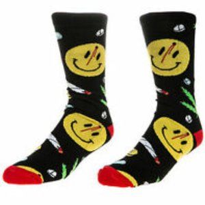 Odd Couple Happy 4/20 Sock in Weed Pill& Smileys